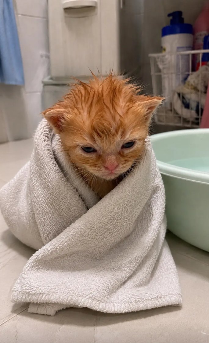 culAnimal's tweet photo. 小猫很不高兴，因为它不喜欢洗澡 https://t.co/j8lGiKMetK