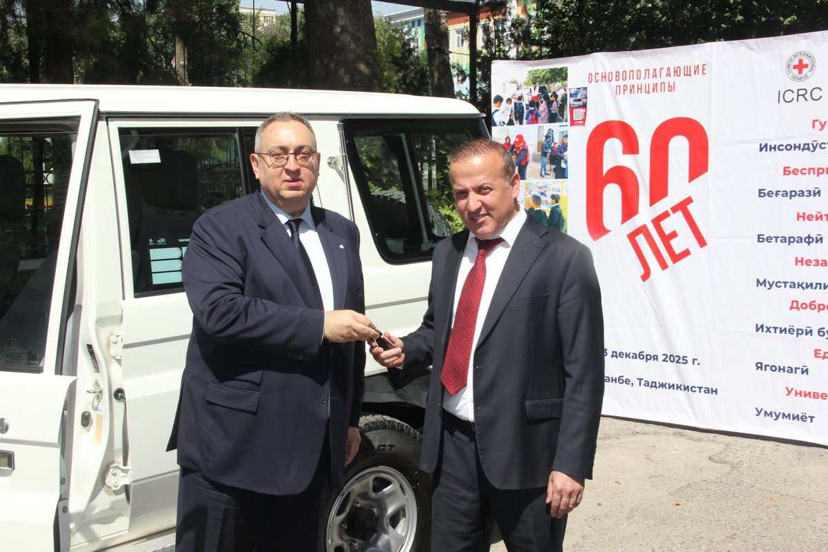 TajikistanC's tweet photo. On July 10, 2026, the official ceremony of handing over a Land Cruiser vehicle, previously donated to Red Crescent Society of Tajikistan (RCST) by the International Committee of the Red Cross (ICRC), was held at the Headquarter of the Red Crescent Society of Tajikistan. https://t.co/p9pe6dHczj