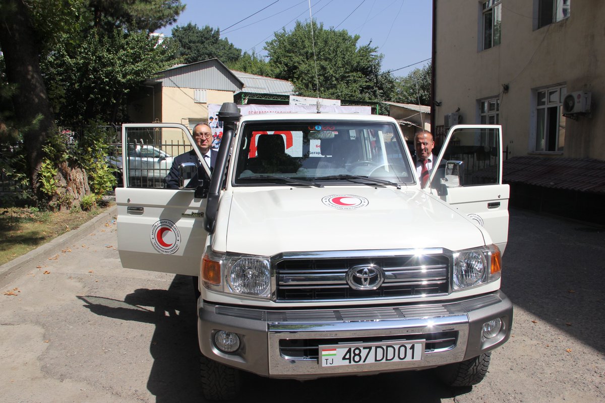 TajikistanC's tweet photo. On July 10, 2026, the official ceremony of handing over a Land Cruiser vehicle, previously donated to Red Crescent Society of Tajikistan (RCST) by the International Committee of the Red Cross (ICRC), was held at the Headquarter of the Red Crescent Society of Tajikistan. https://t.co/p9pe6dHczj