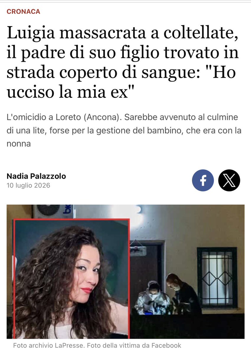 fratotolo2's tweet photo. Una notizia che verrà subito archiviata perché l’assassino non è un “figlio sano del patriarcato” italiano.

Loreto, la 33enne Luigia Fortunato è stata uccisa a coltellate dall’ex compagno, un tunisino di 35 anni.

Al momento, non è stata resa nota l’identità dell’uomo: se fosse stato italiano, sapremmo già pure il suo gruppo sanguigno.
