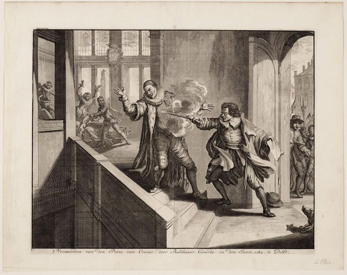 boudewijnsteur's tweet photo. Op deze dag in 1584 werd Willem van Oranje, vader des vaderlands, in Delft vermoord door Balthasar Gerards. Oranjes vermeende laatste woorden waren: "Mon Dieu, ayez pitié de moi et de ce pauvre peuple" (Mijn God, heb medelijden met mij en met dit arme volk) https://t.co/yB86NEe40k