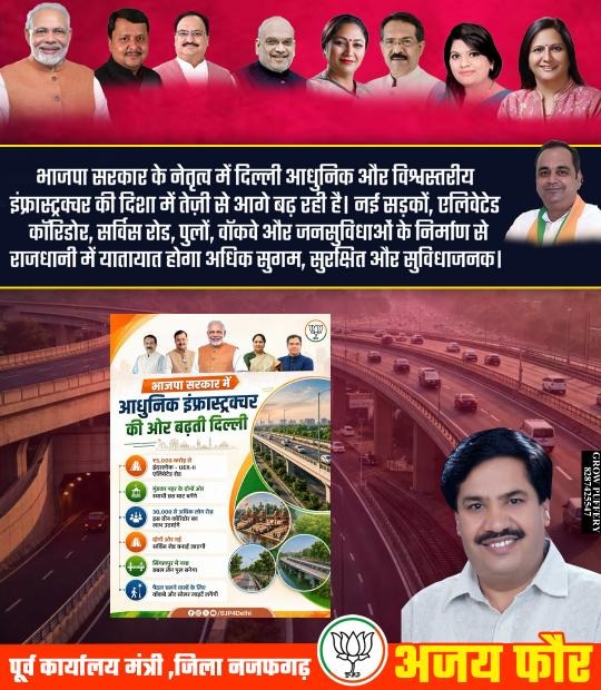 ajayphorebjp's tweet photo. भाजपा सरकार के नेतृत्व में दिल्ली आधुनिक और विश्वस्तरीय इंफ्रास्ट्रक्चर की दिशा में तेज़ी से आगे बढ़ रही है। नई सड़कों, एलिवेटेड कॉरिडोर, सर्विस रोड, पुलों, वॉकवे और जनसुविधाओं के निर्माण से राजधानी में यातायात होगा अधिक सुगम, सुरक्षित और सुविधाजनक।  

#MissionViksitDelhi
#bjp https://t.co/82UzHP01dv
