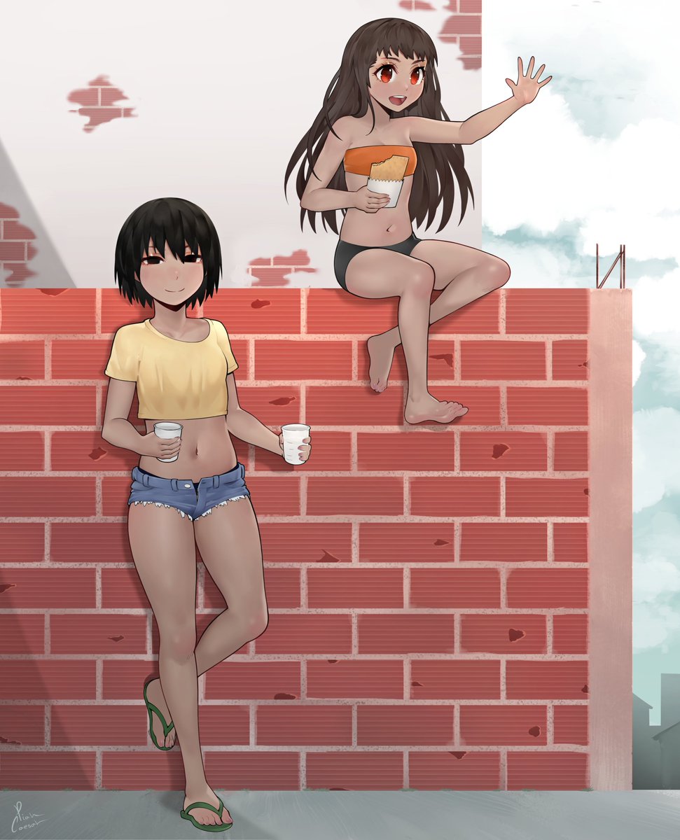 Lolkittensgomew's tweet photo. took some digging but eventually found the linework and sketch for this piece, which was a brazilian flavor for mayoi and ougi, also had a set for most of the cast at Carnaval but i dont know the linework for those went. https://t.co/d5S6MYpM7j