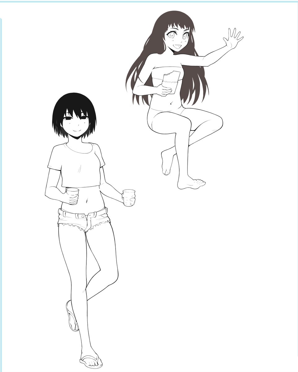 Lolkittensgomew's tweet photo. took some digging but eventually found the linework and sketch for this piece, which was a brazilian flavor for mayoi and ougi, also had a set for most of the cast at Carnaval but i dont know the linework for those went. https://t.co/d5S6MYpM7j