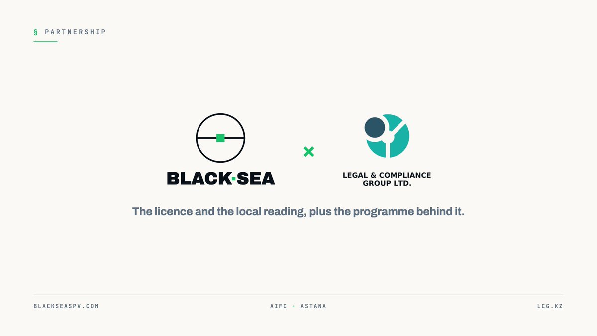 BlackSeaOps's tweet photo. 1/ 
We signed a partnership.

Black Sea is now working with Legal &amp; Compliance Group in Astana, an AIFC-registered firm holding an AFSA Ancillary Service Provider licence.

A clean division of labour for AIFC compliance.

#AML #AIFC #Kazakhstan https://t.co/3Rjw1qYIhv
