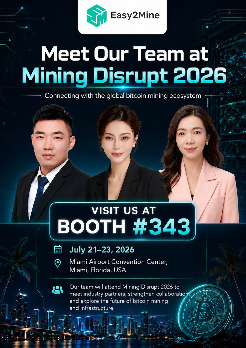 Easy2mineL20439's tweet photo. Meet #Easy2mine team at Booth #343 at the #MiningDisrupt🤑

We're excited to connect with you in person

We'll launch

🎉1 #AI Data Center Liquid Cooling Solutions.

🎊2 Mining Farm Air-to-#Hydro Upgrade Solutions.

Let's talk about market insights and partnership opportunities. https://t.co/ZMUhYPNPZQ