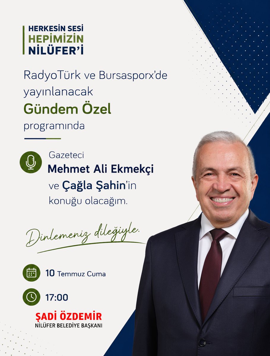 SadiOzdmr's tweet photo. RadyoTürk ve Bursasporx’de yayınlanacak Gündem Özel programında, Gazeteciler Mehmet Ali Ekmekçi ve Çağla Şahin’in konuğu olacağım.

🗓️ 10 Temmuz Cuma 
🕔 17:00 https://t.co/WGGuJDFcYw