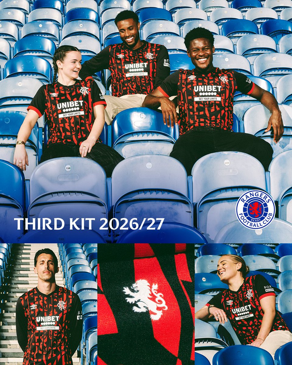 RangersFC's tweet photo. 💙 Our 2026/27 Third Kit brings one of the club's most memorable looks back into the spotlight.

Inspired by the iconic red of the 1994/95 away shirt, it reworks a classic for today, combining a recognisable design with a modern finish for the season ahead

🛒 https://t.co/XsByDeywhl