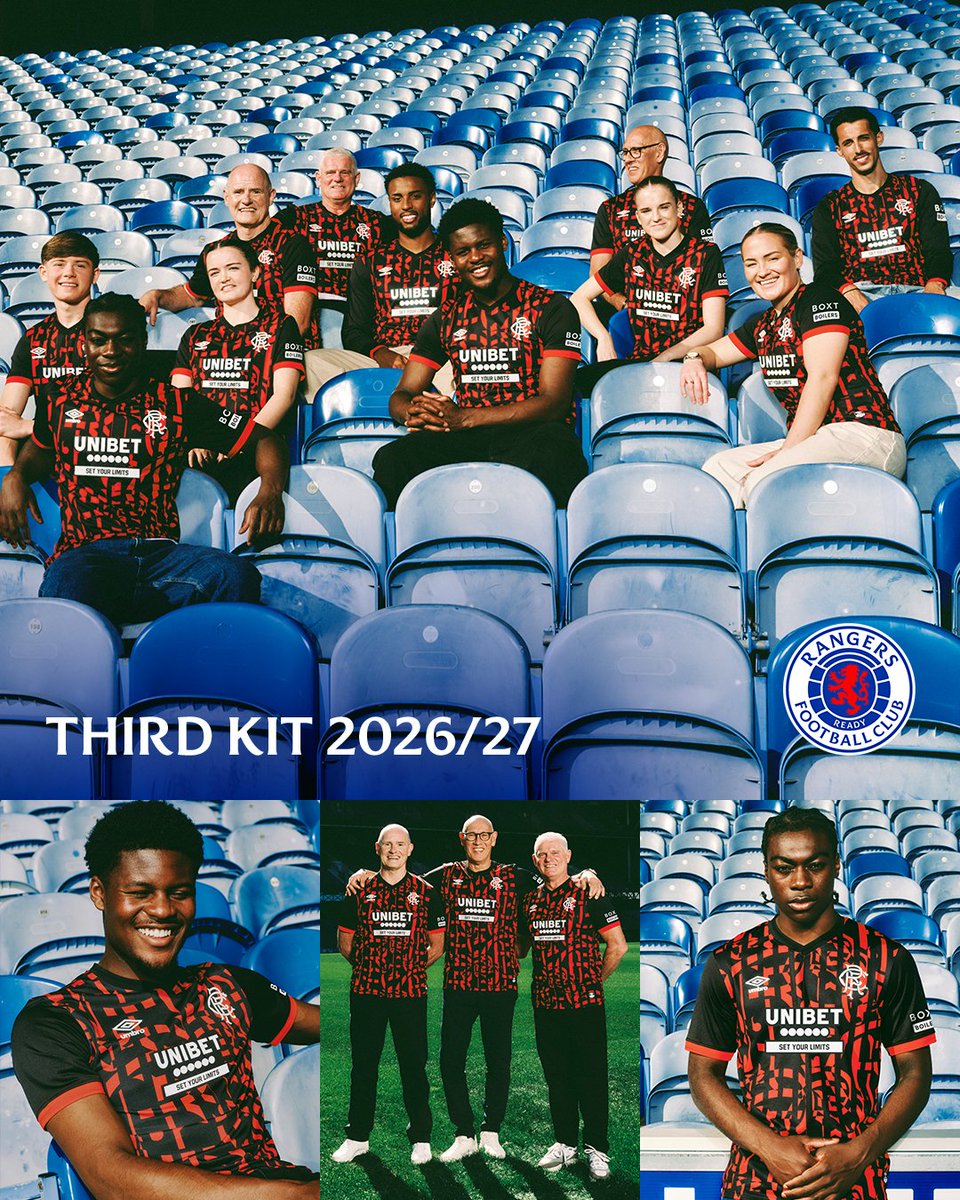 RangersFC's tweet photo. 💙 Our 2026/27 Third Kit brings one of the club's most memorable looks back into the spotlight.

Inspired by the iconic red of the 1994/95 away shirt, it reworks a classic for today, combining a recognisable design with a modern finish for the season ahead

🛒 https://t.co/XsByDeywhl