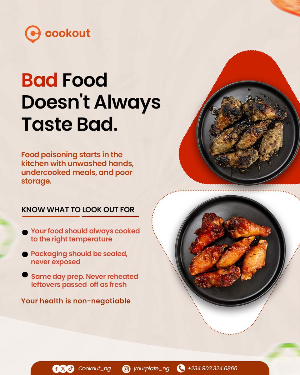Cookout_ng's tweet photo. Even your best meal can be bad food on some days😩

Washed hands, good storage, clean foodstuff, zero leftovers. That’s the experience your food gets from us before it gets to you😌

Now, you can eat confidently. Your trust is our favorite ingredient🍽️🧡 https://t.co/lmkT9e4pVo