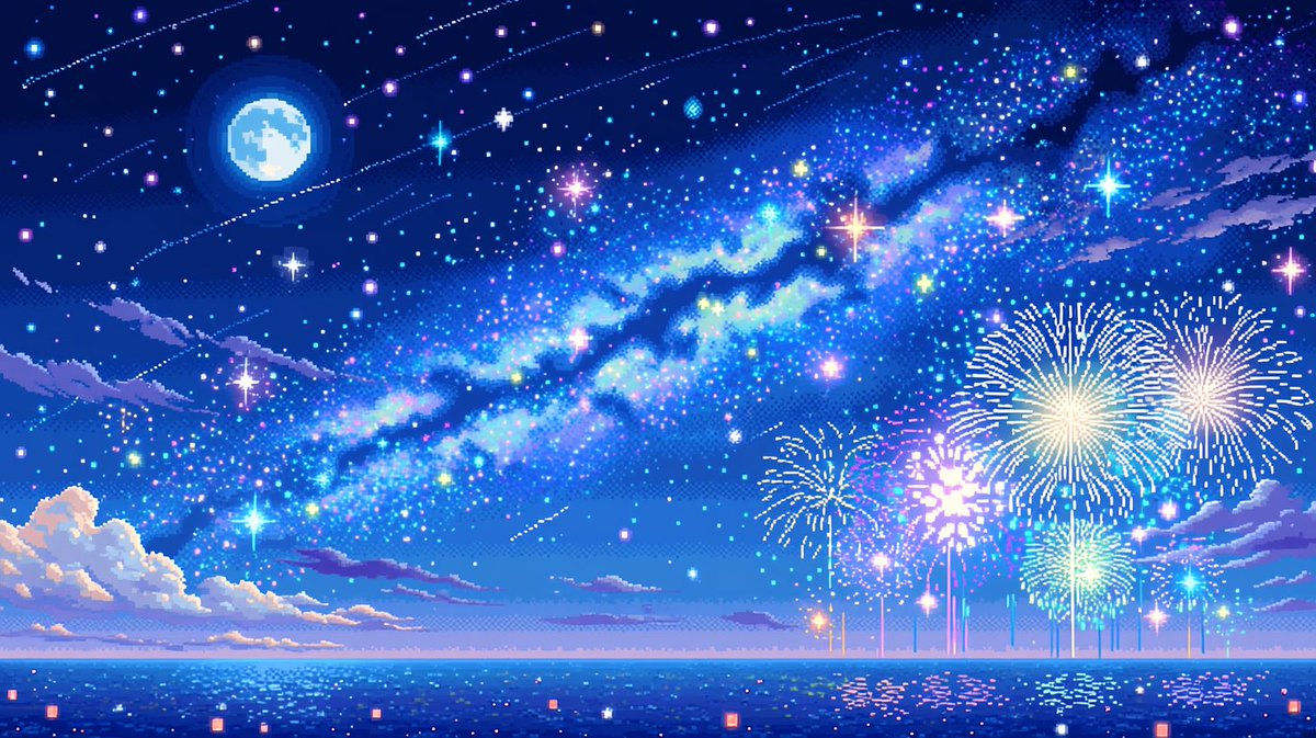 A0_illustration's tweet photo. ＊VTuber向けフリー素材＊            

【夏の夜空と花火🌌🎆】

幻想的な世界へ✨

 横型配信用背景です＊
 商用利用もOKっ‼︎     
どなたでもご自由にどうぞっ      
リプをいただけるとうれしいなぁ＊     
 #Vtuber素材 #VTuberAssets https://t.co/BnFyOW21kb
