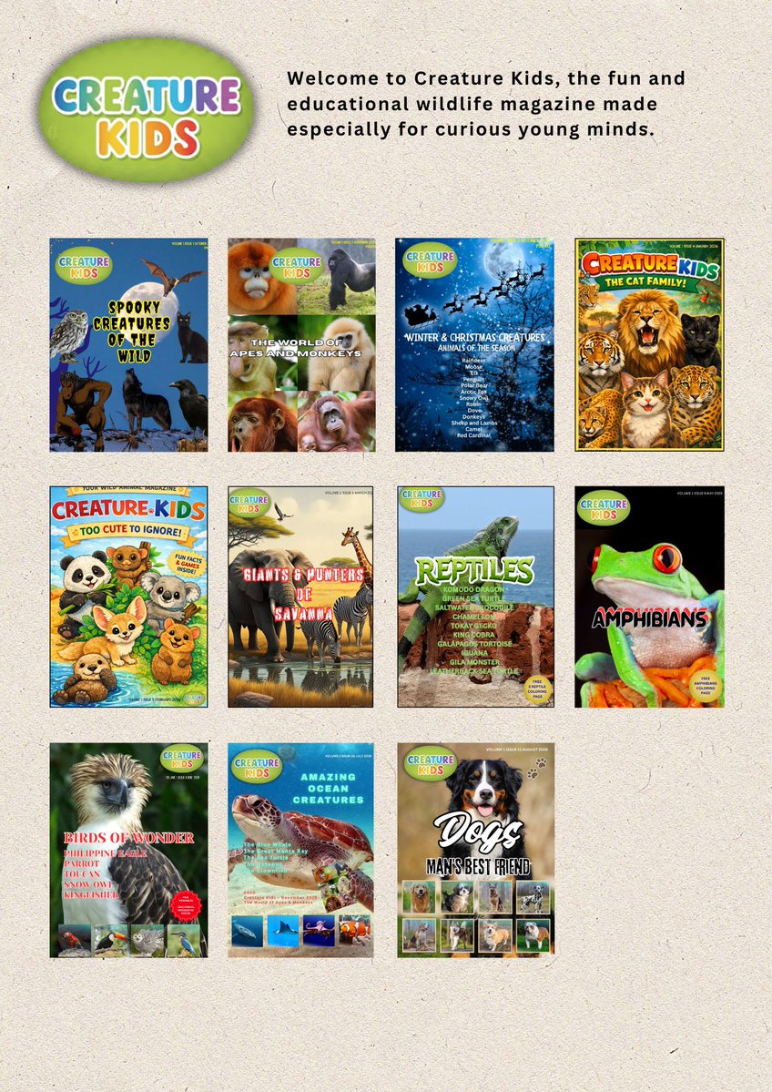 mmbizhub's tweet photo. Creature Kids
Learning about animals has never been more fun! Creature Kids is packed with fascinating facts, colorful features, exciting activities, and kid-friendly discoveries that inspire curiosity about wildlife from around the world. 
https://t.co/2XsJgiCZxt https://t.co/lSrl3vKuUu