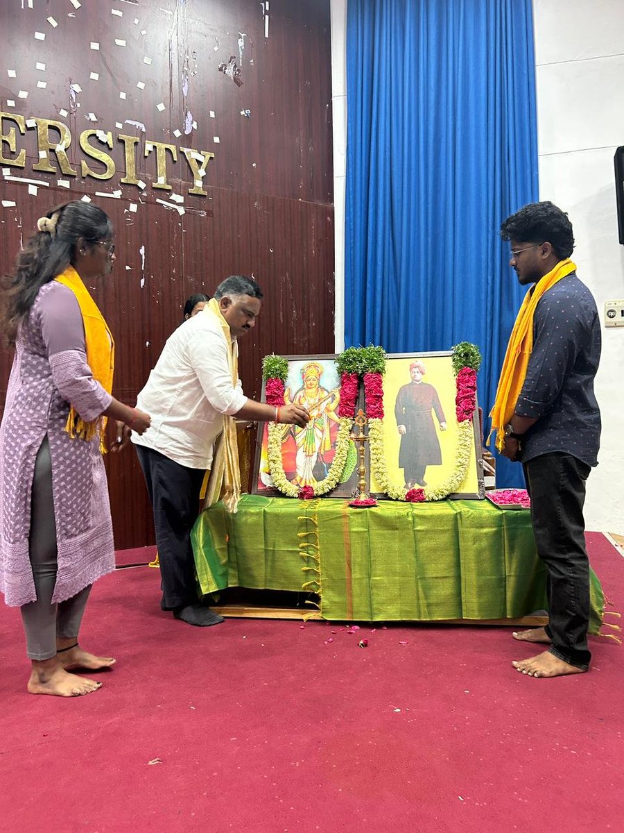 ABVPVoice's tweet photo. On the occasion of National Students' Day, ABVP Pondicherry University, in collaboration with SFD PU, organized an inspiring talk focusing on the pivotal role of youth in shaping a developed and sustainable nation.

We were deeply honored to welcome Shri Balakrishna Ji, National Joint Organising Secretary, ABVP, as the keynote speaker. Addressing the gathering, he emphasized the immense power of Yuva Shakti and called upon the student community to channel their energy toward nation-building, self-reliance, and environmental stewardship.

His insightful words motivated everyone present to actively contribute toward the vision of a Viksit Bharat—one that balances rapid development with a green, sustainable future. Let us carry this inspiration forward and take responsibility for a stronger, self-reliant, and green Bharat!ABVP

#ABVP78