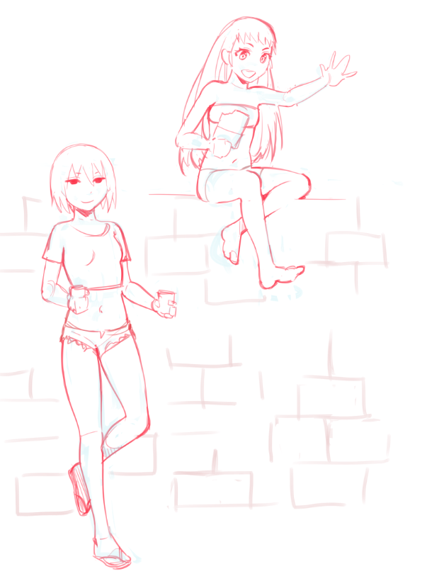 Lolkittensgomew's tweet photo. took some digging but eventually found the linework and sketch for this piece, which was a brazilian flavor for mayoi and ougi, also had a set for most of the cast at Carnaval but i dont know the linework for those went. https://t.co/d5S6MYpM7j