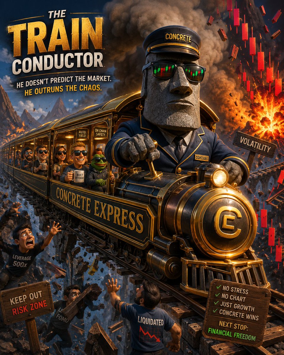 OxChainmech's tweet photo. Volatility outside, Peace of mind inside  that's the difference
Gmcrete @ConcreteXYZ 
While everyone is chasing the next candle, I'm just riding the #ConcreteExpress. 🚆 https://t.co/sEmbAMWhcq