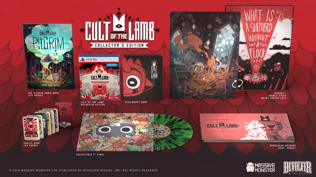 cultofthelamb's tweet photo. Cultists.... It's time.

Presenting the CULT OF THE LAMB COLLECTOR'S EDITION for PS5 and NINTENDO SWITCH. IT'S BIG, IT'S BEEFY, AND IT'S BEAUTIFUL. https://t.co/48peY9y20W