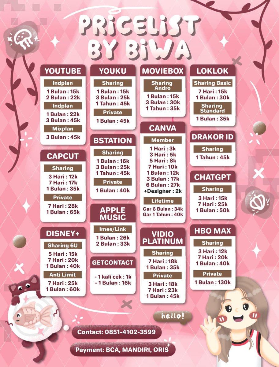 serehnes's tweet photo. OPEN READY MARI ORDER TERSEDIA

PRIME VIDIO CANVA CAPCUT SPOTIFY NETFLIX APPLE MUSIC IQIYI YOUTUBE VIU DISNEY HBO CHATGPT DRAKOR ID MOVIEBOX LOKLOK WETV YOUKU RCTI BSTATION GETCONTACT

wa : https://t.co/yptH3iTXIl
testi : https://t.co/30KH8j9vog

#zonauang 012 https://t.co/31wcsC58qB