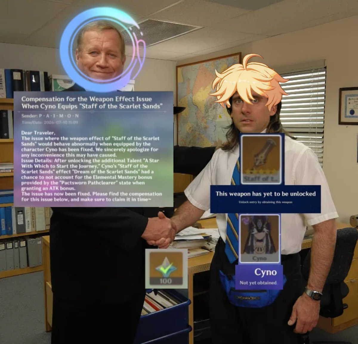 teyvattabloid's tweet photo. Uh... Ok

Don't forget to check your mail for 100 primos 

©️ u/RandomMemerlol

#Genshinlmpact #Genshin #GenshinMemes https://t.co/MiHeAktLiw