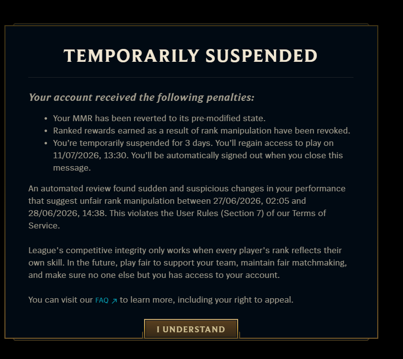dejan_v3's tweet photo. Hey @drewlevin I got banned on my account i handlvled and only i played on for boosting. Apparently i boosted myself after riot flagged me for major skill change after i played bad while being tilted. The new start#halu https://t.co/RUcjxo8iBY