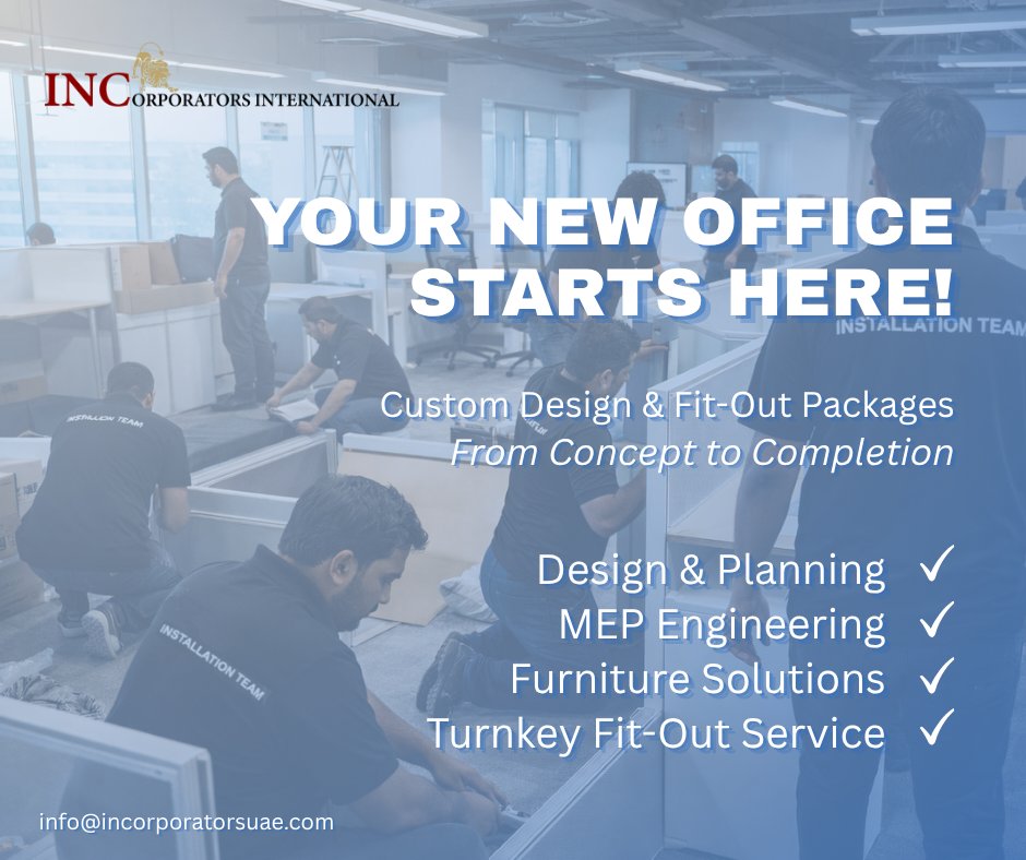IncorporatorsAE's tweet photo. Your workspace is more than an office it's where ideas grow and businesses thrive. From concept and design to complete fit-out, we deliver tailored office solutions that combine functionality, style, and efficiency. Let us bring your vision to life. https://t.co/JiIlg5bdrs