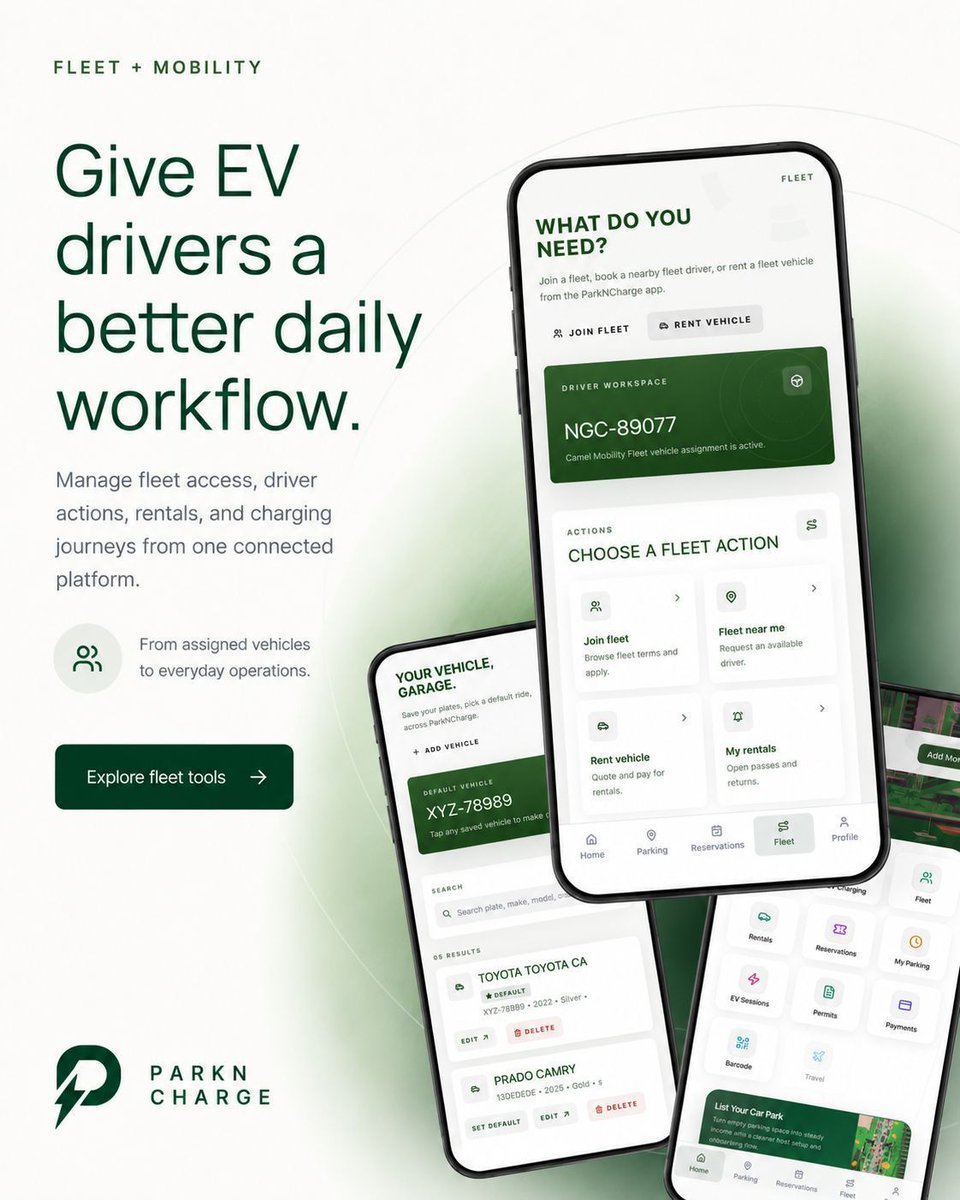 parkncharge_'s tweet photo. Better EV fleet operations start with a better driver workflow.

Assignments, rentals, fleet support, and charging journeys, connected in one platform. #EVFleet #FleetManagement https://t.co/HBeA0x2xkX