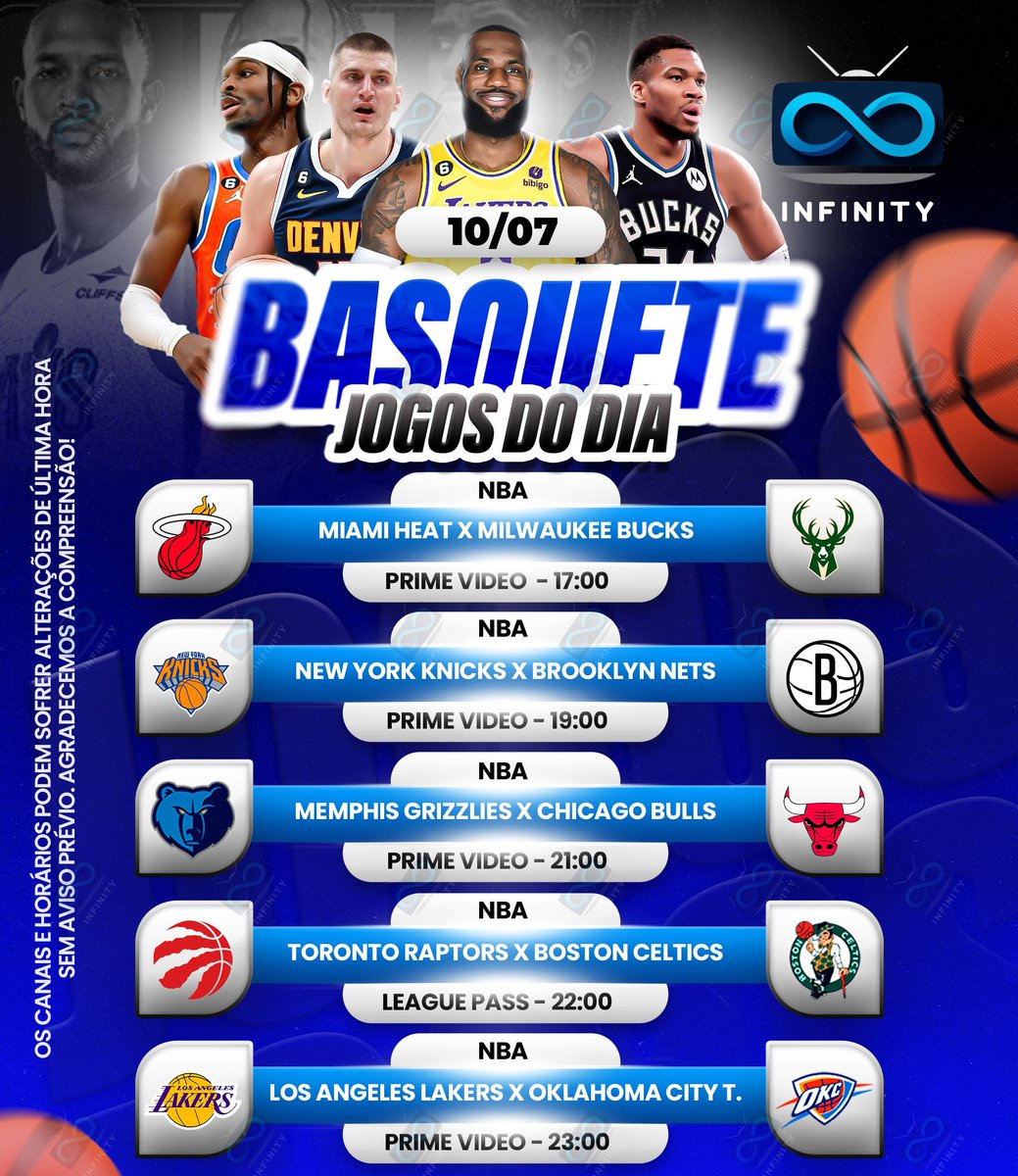 inftv2026's tweet photo. NBA Jogos de hoje 🏀

#nbanoamazonprime #nba #nbasummer https://t.co/EYtOHmxArk