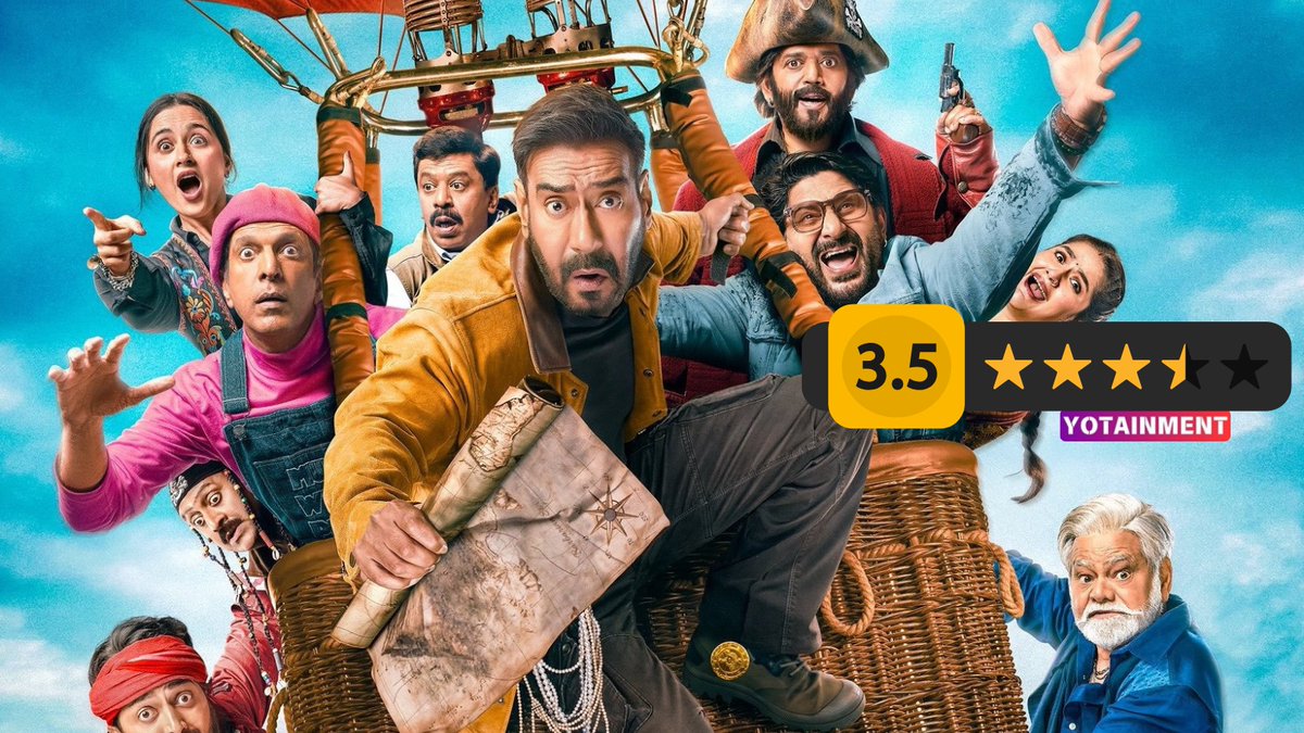 yotainment's tweet photo. #Dhamaal4Review: Chaotic, Funny, Yet Familiar

RATING: ⭐️⭐️⭐️🌟(3.5/5)

#Dhamaal4 knows exactly what it wants to be, and thankfully, it doesn't pretend to be anything else. This is a loud, unapologetically silly comedy that thrives on chaos, slapstick humour, and a treasure hunt packed with bizarre twists. It may not match the magic of the original, but it delivers enough laughs and entertaining moments to keep fans of the franchise engaged from start to finish.

Director #IndraKumar goes all in, packing the film with pirates, wild animals, ghostly twists, action, family drama, and complete madness. It's loud, colourful, and unapologetically silly. While not every joke lands, the film rarely runs out of energy, especially once the treasure hunt kicks into high gear.

The first half moves at a brisk pace with several genuinely funny moments, while the second half leans more towards adventure than comedy. A few stretches feel repetitive, some gags overstay their welcome, and the writing could have certainly been sharper. The dialogue, in particular, lacks the memorable punchlines that made the original #Dhamaal so iconic. Still, the climax adds a nice emotional touch that leaves the film on a satisfying note.

#AjayDevgn brings his trademark deadpan humour and anchors the madness with ease. #ArshadWarsi and #JaavedJaaferi once again remind everyone why Adi and Manav remain the heart of this franchise, with their effortless chemistry and comic timing. #RiteishDeshmukh is consistently entertaining, balancing humour with emotion, while #AnjaliAnand turns out to be one of the film's pleasant surprises. #SanjayMishra gets several laugh-out-loud moments, and #RaviKishan injects fresh energy as the quirky pirate antagonist. #SanjeedaShaikh also fits comfortably into the ensemble.

Indra Kumar deserves credit for managing such a massive cast without letting the narrative fall apart. Despite juggling multiple characters and parallel tracks, the film remains easy to follow and keeps its focus on fun rather than logic. The background score complements the comic situations well, although the songs interrupt the momentum more than they help.

#Dhamaal4 isn't the funniest film in the franchise, and it certainly doesn't reach the charm of the 2007 original. But it's also far from a disappointment. It's a colourful family entertainer that delivers enough laughs, enjoyable performances, and light-hearted chaos to justify a trip to the theatre. 
Leave logic outside, go in with the right expectations, and chances are you'll have a good time. 

#Dhamaal4 #AjayDevgn #RiteishDeshmukh #ArshadWarsi #JavedJafferi 

@ajaydevgn @ArshadWarsi @Riteishd @jaavedjaaferi @ADFFilms @TSeries @PanoramaMovies @AAFilmsIndia
