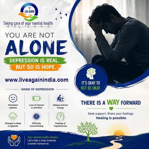 LiveAgainIndia1's tweet photo. 📷 You Are Not Alone. Hope Is Always There. 📷
Depression एक वास्त��िक समस्या है, लेकिन सही समय पर मदद और समर्थन से इससे बाहर निकला जा सकता है। अपने मन की बात किसी भरोसेमंद व्यक्ति या विशेषज्ञ से साझा करें। याद रखें, मदद माँगना कमजोरी नहीं बल्कि हिम्मत की निशानी है।
 #HopeHeals https://t.co/ezd4RXTjtH