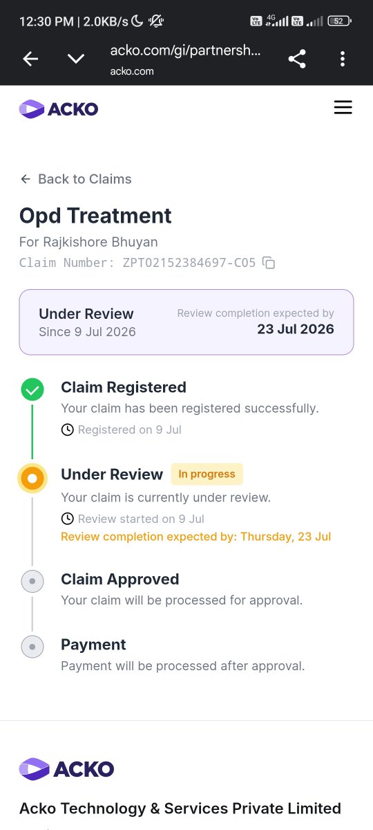 2000rajkishore_'s tweet photo. Dear @ACKOIndia  i have processed a claim for my medical expenses please process it faster  claim number ZPT02152384697-C05 https://t.co/60IVPryS5C