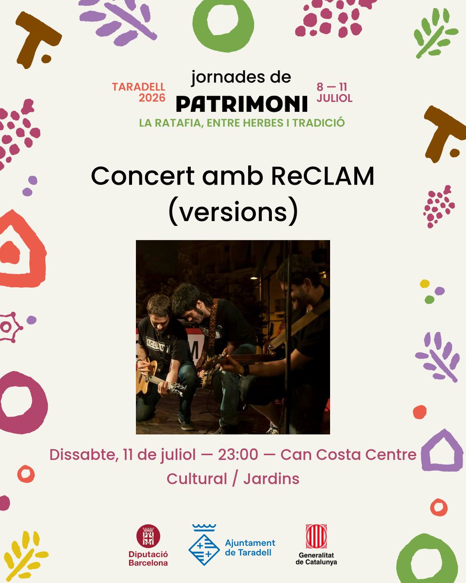 AjTaradell's tweet photo. I per acabar, Sopar de Patrimoni i concert de versions amb ReCLAM. Tota la informació a https://t.co/W9x8fWVy3L. #Taradell https://t.co/54zk134s9i