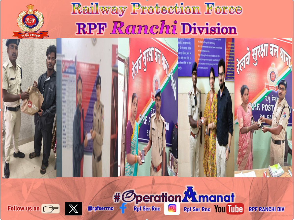rpfserrnc's tweet photo. 09.07.2026 को,आरपीएफ पोस्ट हटिया,राँची,बानो और गोविंदपुर ने लगभग ₹ 60,400 कीमत का दो मोबाइल फ़ोन, इ-बुक रीडर, एयरपैड्स बरामद किया, जिसे बाद में उसके असली मालिको को लौटा दिया गया। 

#OperationAmanat
#RPF_Ranchi_Division
@RPF_INDIA 
@rpfser https://t.co/X2YqrSJGoI