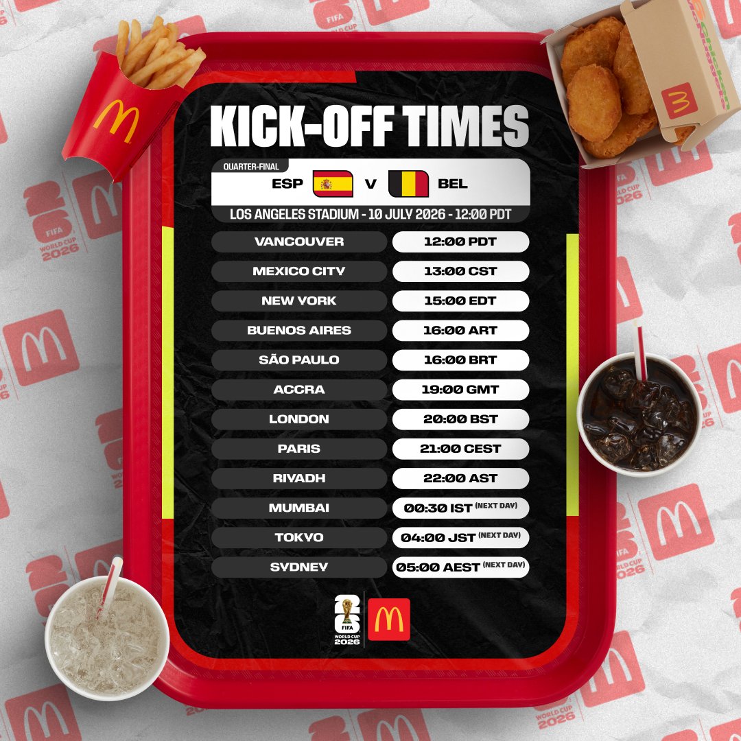 FIFAWorldCup's tweet photo. Keep your eyes on the clock.

#FIFAWorldCup #KickOffTimes @McDonalds https://t.co/XWwa7xbY1o