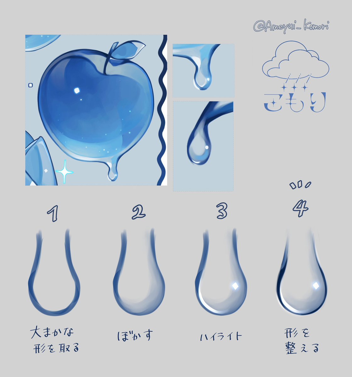 Ameyui_Komori's tweet photo. 水滴の描き方 https://t.co/Rph0LblEv2