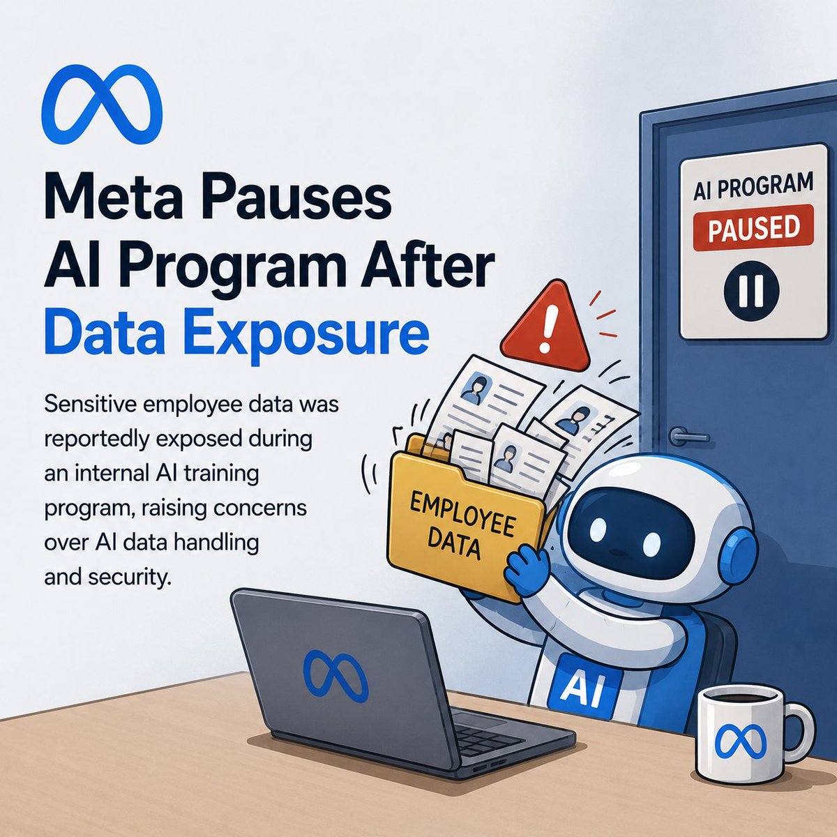 SigmifyGRC's tweet photo. Meta Pauses AI Program After Internal Data Exposure

Meta has reportedly paused an internal AI training program after a security incident exposed sensitive employee data across the company.

The exposed information allegedly included private conversations, AI prompts, performance records, and other confidential employee details collected as part of the program. While Meta stated there is no evidence of misuse, the incident raises serious concerns about how sensitive data is accessed, stored, and shared within AI systems.

Source: https://t.co/s5pGqUkE5R

#CyberSecurity #DataPrivacy #AI #DataProtection #RiskManagement