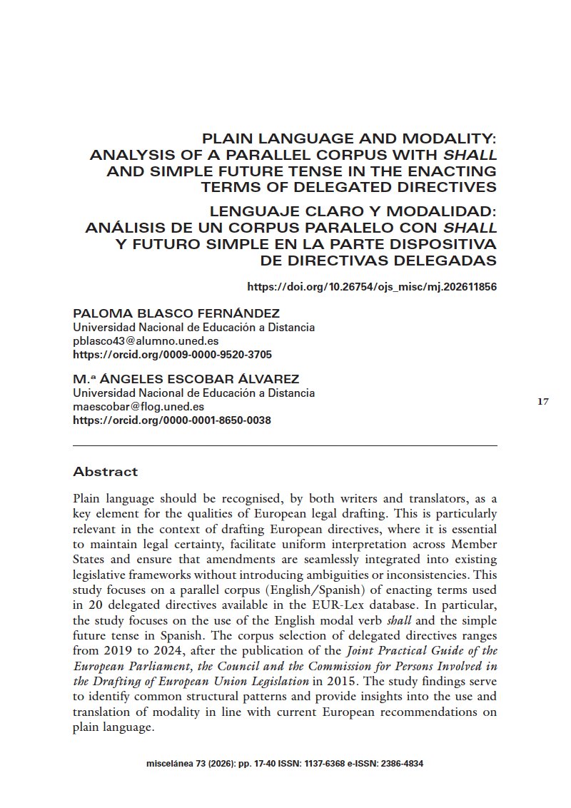 sistema_arText's tweet photo. 🆕Publicación del #equipoarText

@pblasco43 (@EIDUNED) y @Escoba5M (@DepExtranjeras) han publicado un artículo con resultados de la tesis de Paloma y del proyecto #EUPlainTech en la revista @MiscelaneaUZ.👏

Puedes leerlo en:👇
https://t.co/garSFa6xSm

#English #PlainLanguage #EU https://t.co/uDkU2Sa6SZ