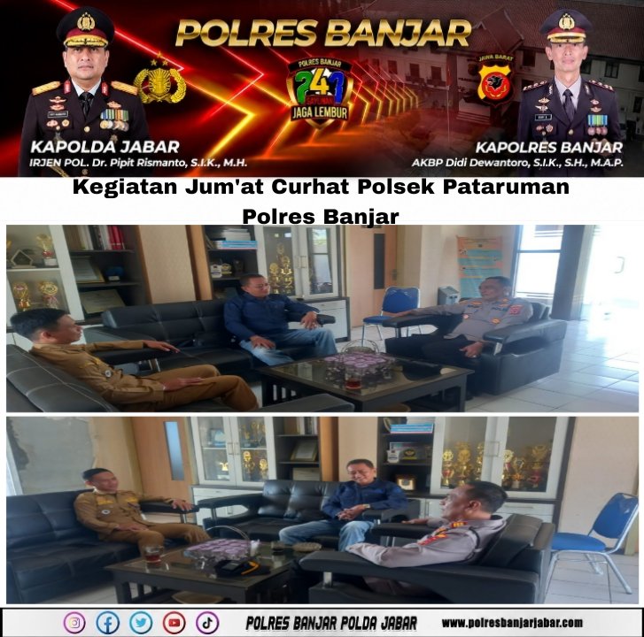 HumasPolsekPat4's tweet photo. Kapolsek Pataruman Polres Banjar AKP HADI WINARSO, S.Sos.,M.H Melaksanakan kegiatan rutin Jum'at Curhat bersama Camat Pataruman dan Kepala Desa Sinartanjung,  Kapolsek Pataruman Memberikan Pemahaman tentang Pentingnya Memelihara Situasi Kamtibmas khususnya di Wilayah Kota Banjar. https://t.co/wrbxRptkak
