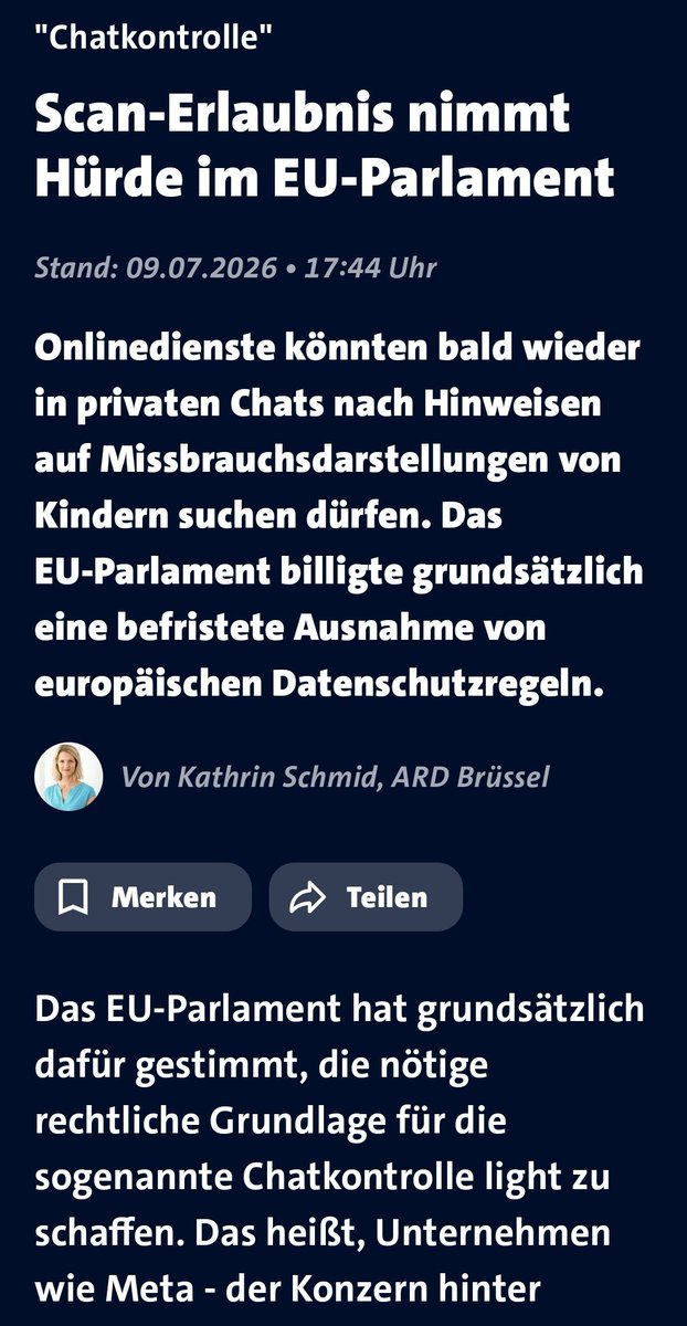 aleksteske's tweet photo. Auslassungen, Umdeutungen und kritikloses Nacherzählen. Die Tagesschau bietet mit ihrer Meldung zur Chatkontrolle ein Musterbeispiel für die Fehlentwicklungen im Journalismus. Als ob es nur um den Schutz der Kinder vor sexuellen Missbrauch ginge. Klar, wer will da schon dagegen sein.