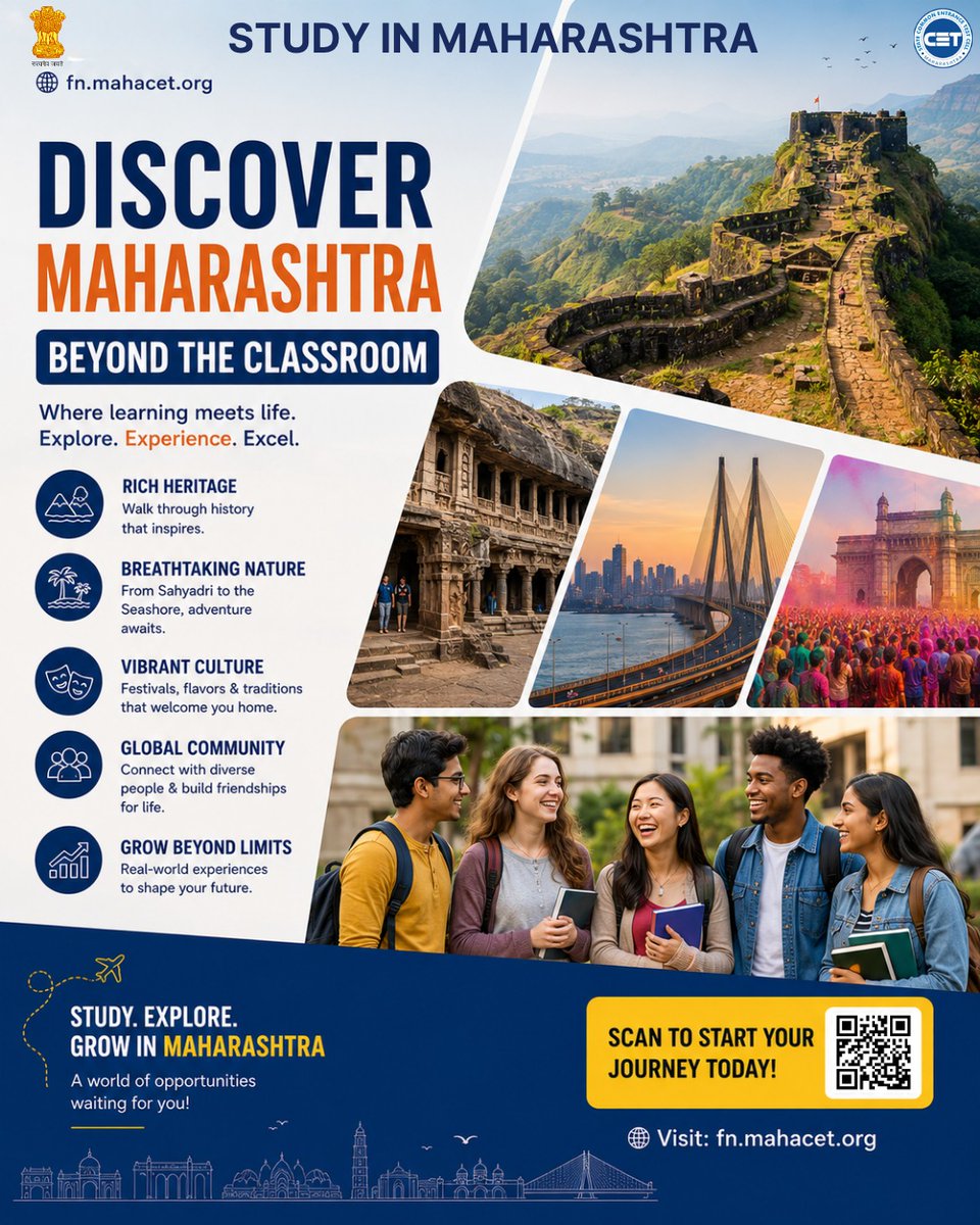 study_in_maha's tweet photo. 🌏 Your degree is just the beginning.
Study, explore &amp; grow in Maharashtra. 🇮🇳
👉 https://t.co/0CbNL3N3rx
#StudyInMaharashtra #StudyInIndia #InternationalStudents #ExploreMaharashtra #FutureStartsHere https://t.co/PUwYKyJrFI