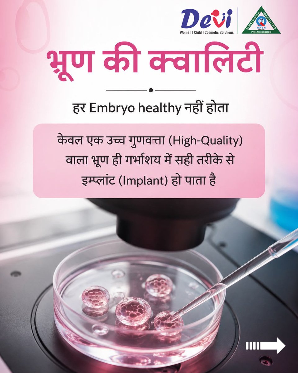 Devihospitalrpr's tweet photo. IVF का एक प्रयास सफल न होना आपकी Parenting Journey का अंत नहीं है।IVF की सफलता कई महत्वपूर्ण कारणों पर निर्भर करती है, जैसे उम्र,Egg Quality,Embryo Quality और 
Uterus की स्थिति।सही समय पर जांच,सही Diagnosis और अनुभवी Fertility Specialist की सलाह IVF सफलता की संभावना को बढ़ाती है https://t.co/dLebLWpCdr