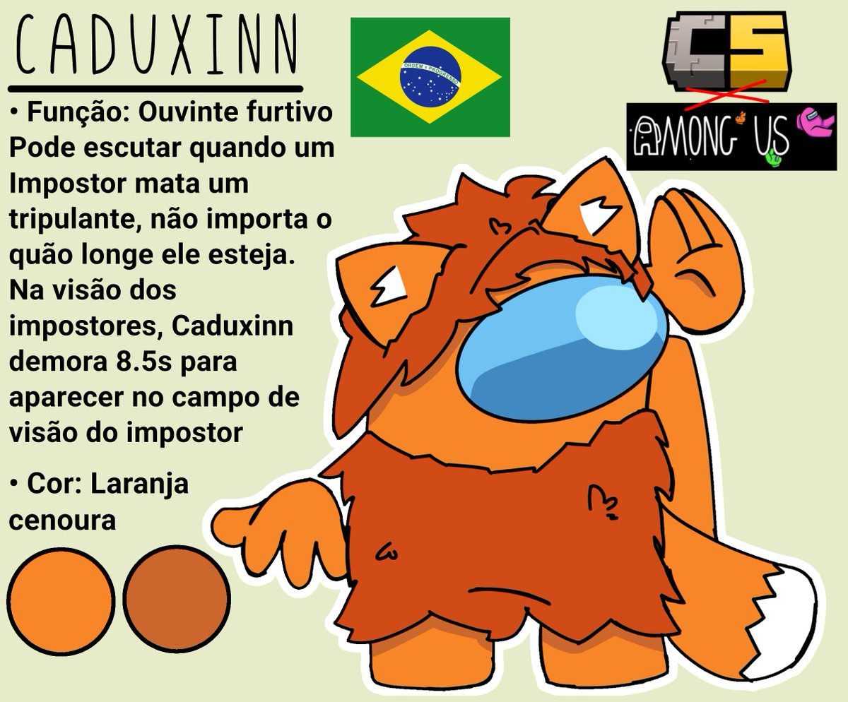 TheBoiledOne_Br's tweet photo. #Cs5 × #Amongusshow WOOOW 👀👀

Part. 1: M4F14 💛🧡
Quis colocar novas funções nessa Au e pra mim a melhor é a do @FEURIPEE , é tipo um Shapeshifter só que de Crewmate😛

Eu também amei fazer o @Caduxinn , a roupa dele era pra ser um disfarce de folhas no Outono💔💔 https://t.co/QLpNEFMwHH