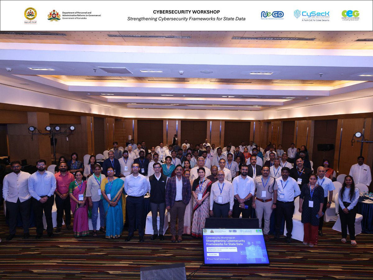 CySecKCoE's tweet photo. A collaborative step towards a more secure, cyber-resilient Karnataka!
Proud to host 70+ senior officials from 20+ departments at today's Cybersecurity Workshop on Strengthening Cybersecurity Frameworks for State Data.
#CyberSecurity #Karnataka #CySecK #CeG https://t.co/2gnlc2lDqa