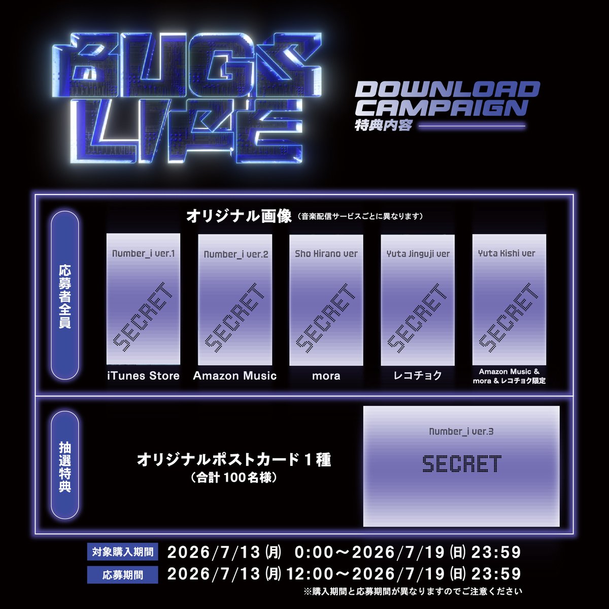 number_i_offic's tweet photo. Digital Single ｢BUGS LIFE｣ダウンロードキャンペーン開催決定！

詳細はキャンペーンページをご確認ください✔️
▶️https://t.co/fYEbAFqj0o

｢BUGS LIFE｣Pre-add/Pre-save はこちら✨
🎧 https://t.co/5oV4PFE7P8

#Ni_BUGSLIFE #Number_i
---
Be ready for Digital Single “BUGS LIFE” Download Campaign!

Check the campaign page for details✔️