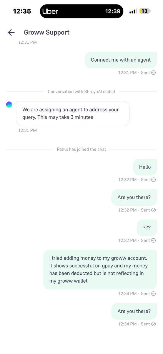 SaxenaAntra's tweet photo. @_groww I have been a customer for 5 years now. Today when I tried adding money to my groww account, the amount was deducted from my bank account but didn’t reflect in my groww wallet. When I tried reaching out to support, the customer agent was unresponsive. Sharing the Ss here https://t.co/IsMGF3cHiN