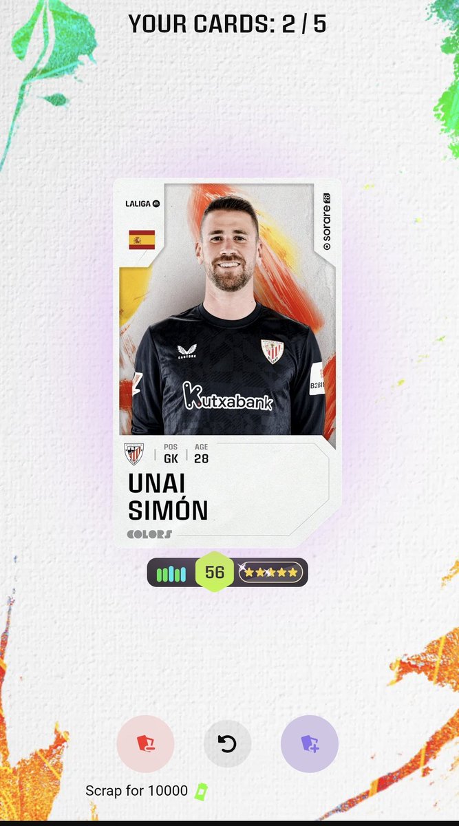 CFantasyScout's tweet photo. Got Unai Simon from the kickoff pack on Sorare. Pretty happy, hopefully he will get some good points.

#sorare #sorarecolors https://t.co/sPhDiDb7zm