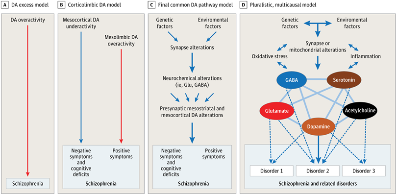 JAMAPsych's tweet photo. A pluralistic model of #Schizophrenia recognizes multiple #neurochemical and cellular mechanisms, not just #dopaminergic #dysregulation, to help explain symptom heterogeneity and guide #biomarker-informed, mechanism-based treatment development. 

https://t.co/ejMPy72i6r https://t.co/L6JfiN9oiw