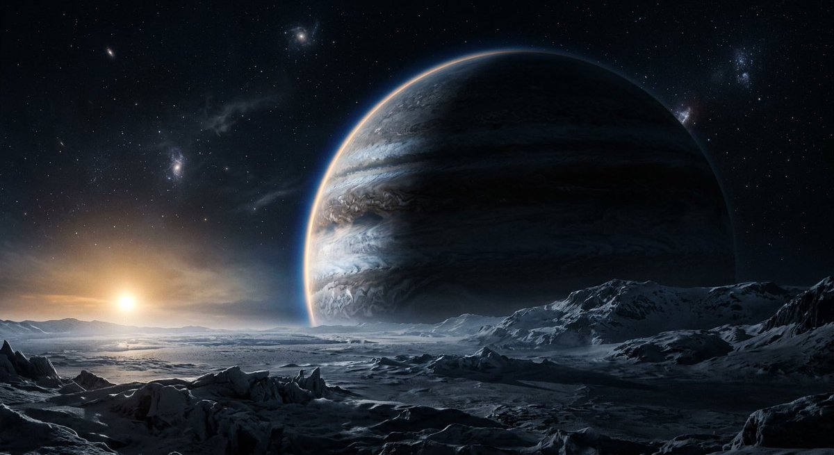 ALIENEDEN19's tweet photo. #Series1 : 10.Edge of Day, Planet Nine

Description :- The ninth planet orbits at a distance where its parent star is no longer a disc but a bright point, offering warmth too faint to matter and light too dim to trust. Like many worlds this far out, it rotates in lockstep with its orbit one face forever turned toward that distant ember, the other lost to permanent dark. 

Launching soon