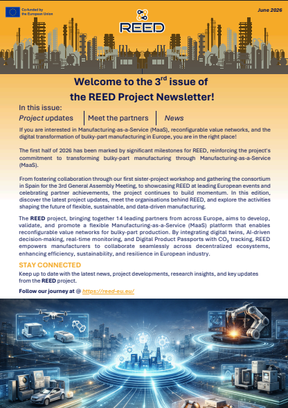ReedEUProject's tweet photo. 📬REED Newsroom #3📰
Discover highlights from our 3rd General Assembly, the joint workshop with our sister projects, partner spotlights, and REED's presence at major European manufacturing events.
Read it here 🔗https://t.co/ifdn4gYigL
#REED_EU #REEDNewsroom #SmartManufacturing https://t.co/LP7yFTdLwl