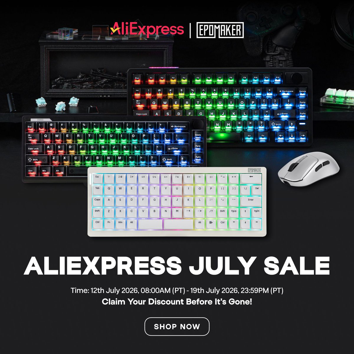 EpomakerK's tweet photo. π¨ BIGGEST DEALS OF JULY
Save Up to 70% on EPOMAKER Favorites!
π Sale Period (PST):
July 12, 2026 08:00 AM β July 19, 2026 11:59 PM
πhttps://t.co/zeq2PeE530
#EPOMAKER #AliExpressSale #MechanicalKeyboard #KeyboardDeals #CustomKeyboard #GamingSetup #TechDeals https://t.co/dhZGK85Gej