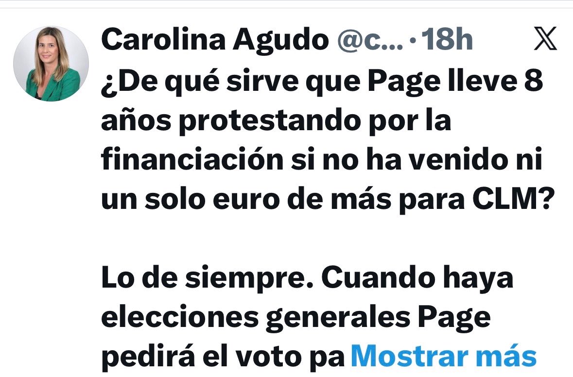 Sergio_GP's tweet photo. Ejercicio de agudeza visual: ¿cuál de las dos veces miente el @PP_CLM?

¿Cuando @carolagudo dice que no hay un solo euro más o cuando @paconunez_ dice que hay 686 millones más?

Resuelvo: mienten a todo el mundo, todo el rato. Buleros patológicos.

Reto del día: ¿qué se apuestan a que después de comentar todas las investigaciones judiciales del PSOE, hoy, sobre la investigación de la Audiencia Nacional a Cospedal dicen que no comentan autos judiciales?

Lo fácil es criticar lo de los demás y no lo tuyo. Núñez siempre defrauda.