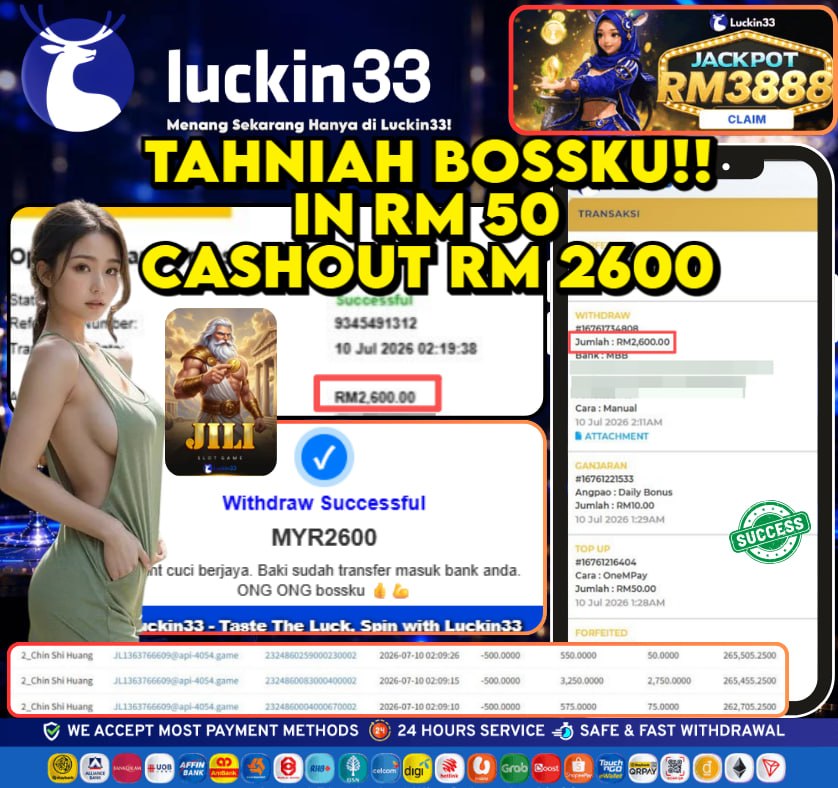 luckin33channel's tweet photo. 🔥 BIG WIN, BIG WITHDAW! 🔥
RM 2,600.00 berjaya dikeluarkan!

⚡ Deposit mudah
⚡ Withdraw pantas

🎯 Cubalah nasib anda hari ini!

🎉Luckin33
Join US now! >>>
Link  >>> https://t.co/8Xnikrc4Bb

#LUCKIN33 #CASINO #ONLINEGAME #SLOTGAME #LIVEGAME https://t.co/RkjDj76nMN